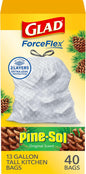 Glad Trash Bags, ForceFlex Tall Kitchen Drawstring Garbage Bags, 13 Gal, Pine-Sol Original, 40 Ct, Pack May Vary