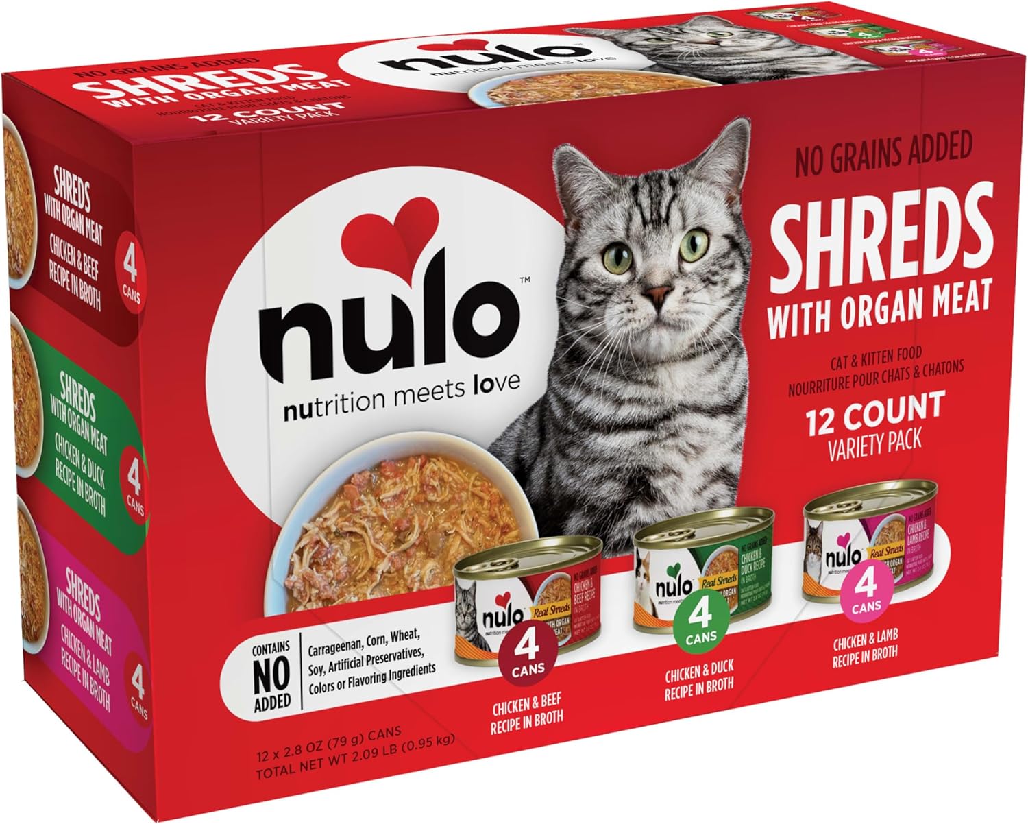 Nulo Shreds with Organ Meat Grain-Free Wet Cat and Kitten Food, Variety Pack, 2.8 oz, 12 Count
