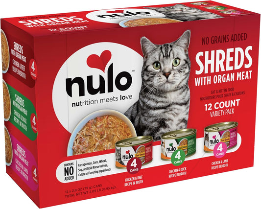 Nulo Shreds with Organ Meat Grain-Free Wet Cat and Kitten Food, Variety Pack, 2.8 oz, 12 Count
