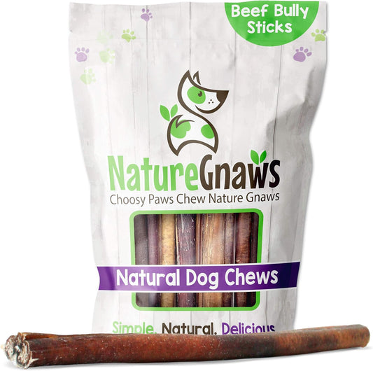Nature Gnaws Bully Sticks for Large Dogs - Premium Natural Beef Dental Bones - Thick Long Lasting Dog Chew Treats for Aggressive Chewers - Rawhide Free , 12...