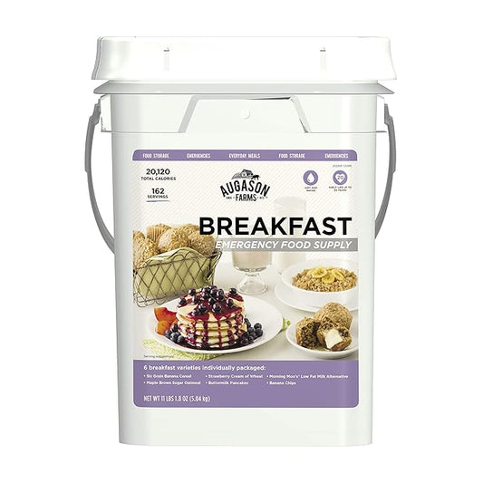 Breakfast Variety Kit Emergency Food Supply, 162 Servings, 20 Year Shelf Life, 6 Breakfast Varieties - Dehydrated Meals, Survival Food Camping Essentials, 4 Gallon Bucket