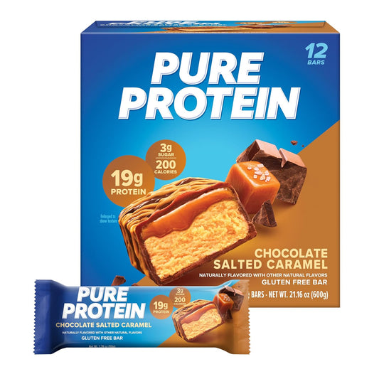 Pure Protein Bars, High Protein, Nutritious Snacks to Support Energy, Low Sugar, Gluten Free, Chocolate Salted Caramel, 1.76 oz., 12 Count (Pack of 1)...