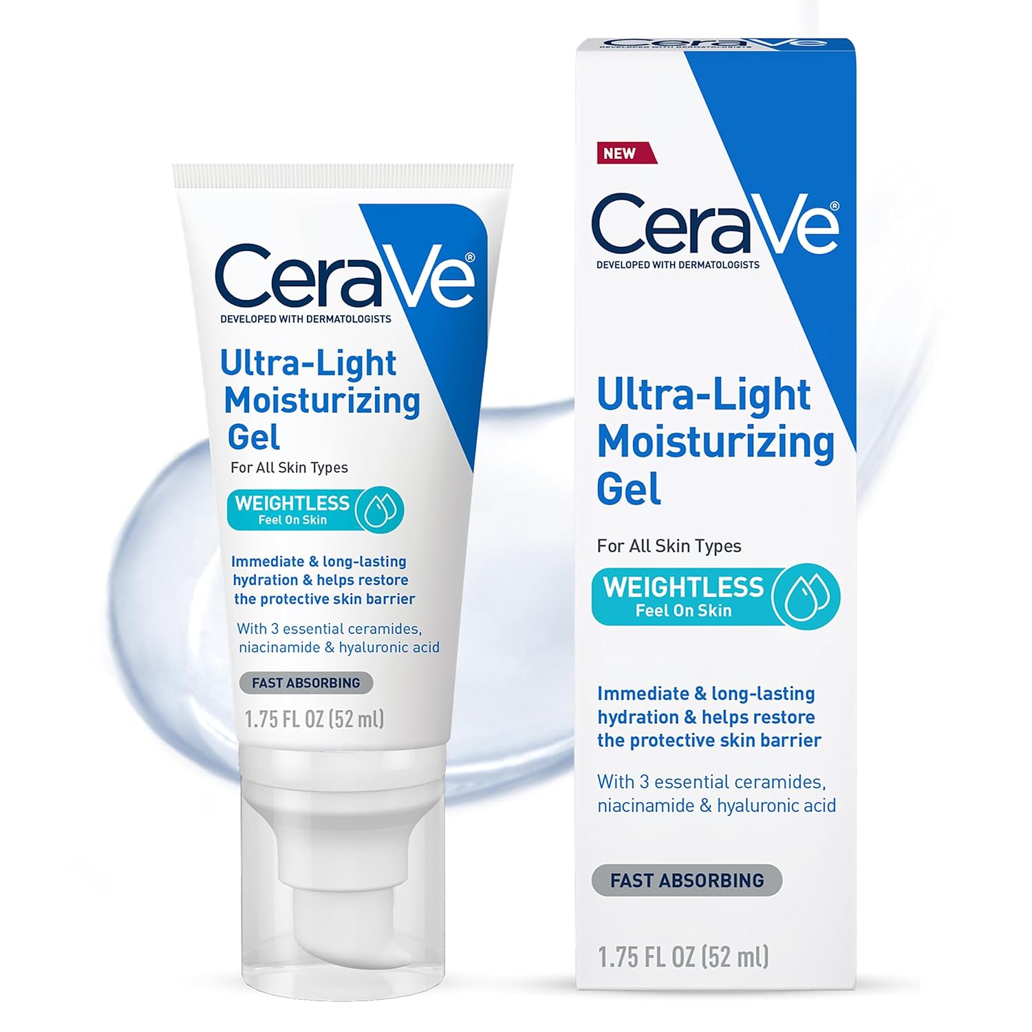 CeraVe Ultra-Light Moisturizing Gel | Hydrating Gel Face Moisturizer with Ceramides, Niacinamide, Hyaluronic Acid | Fragrance Free | Oil-Free | Weightless...