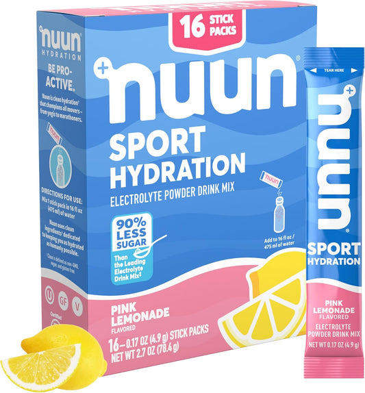 Nuun Sport Electrolyte Powder Packets - Pink Lemonade Flavor | 5 Essential Electrolytes for Hydration | Easy Open Drink Mix with Magnesium | 1g Sugar | Non...