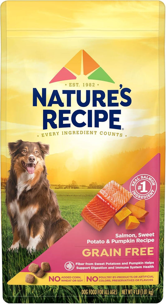 Nature?s Recipe Grain Free Salmon, Sweet Potato & Pumpkin Recipe Dry Dog Food, 4 lb. Bag