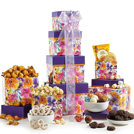 Broadway Basketeers Gift Basket Tower Snack Gifts for Women, Men, Families, College Ð Delivery for Birthday, Appreciation, Thank You, Get Well Soon Care Package