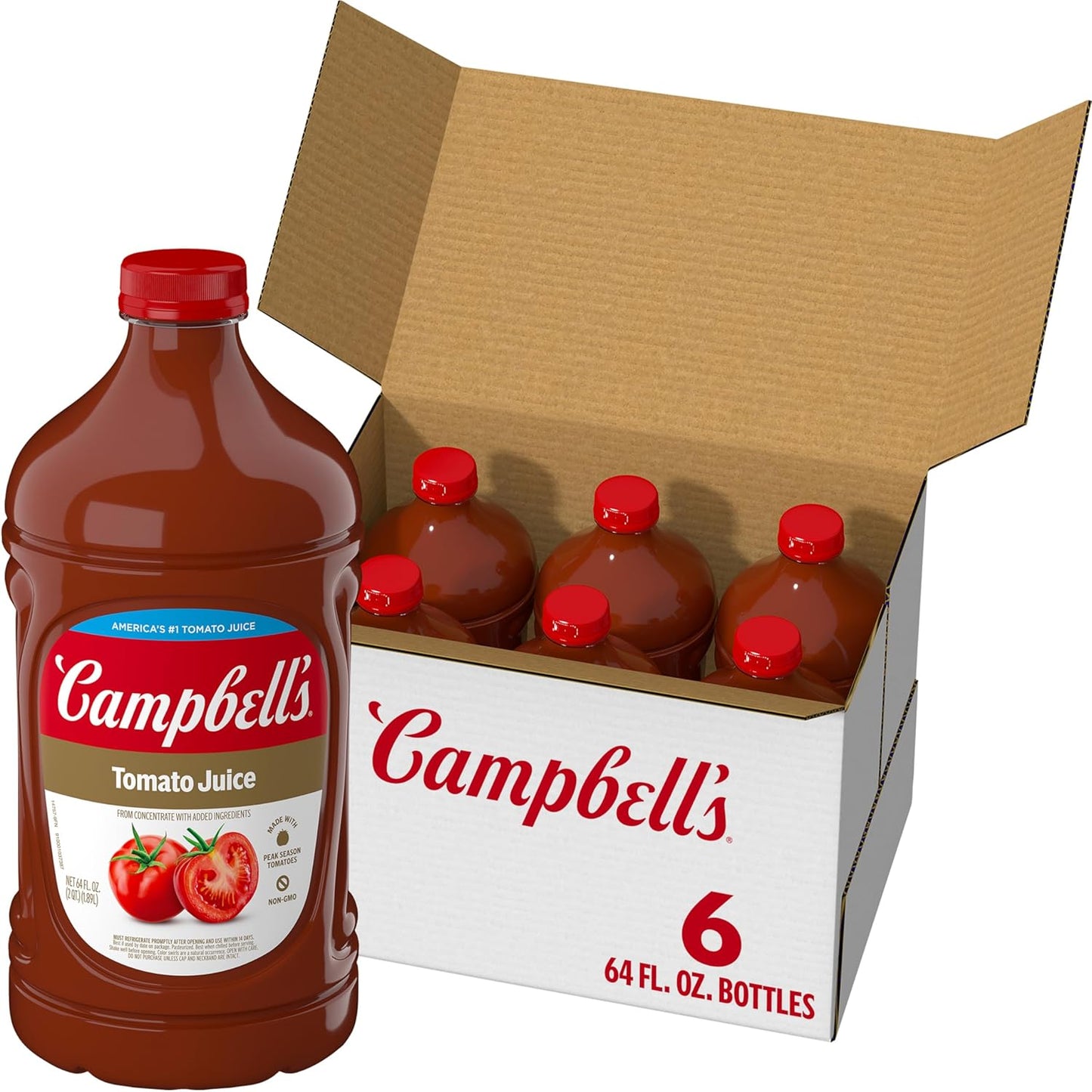 Campbell's Tomato Juice, 100% Tomato Juice, 64 oz Bottle (Pack of 6)