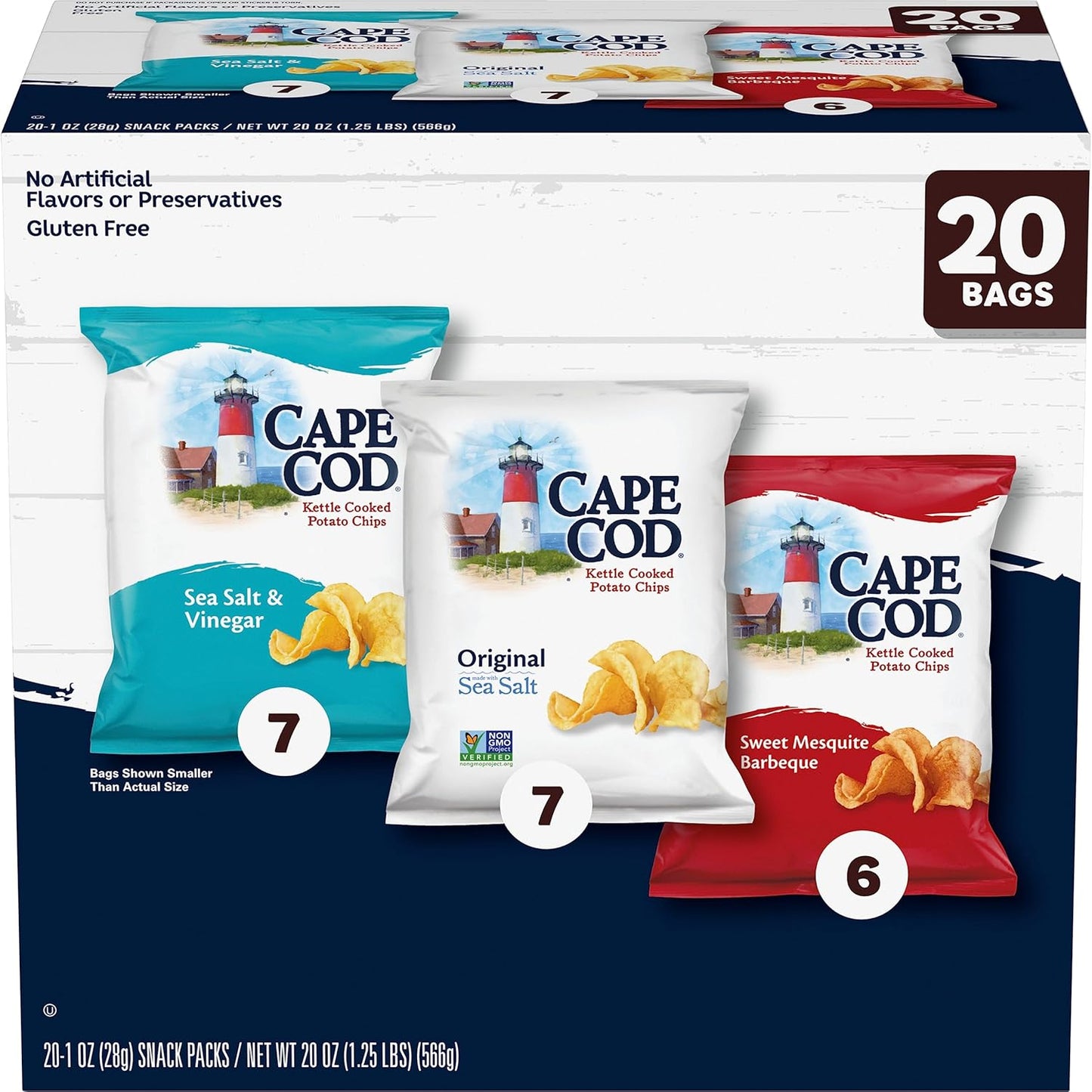 Cape Cod Potato Chips Variety Pack, 1 Oz, (Pack of 20)
