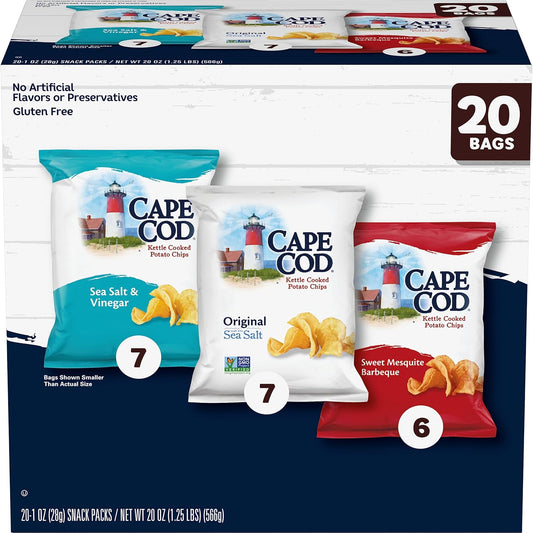 Cape Cod Potato Chips Variety Pack, 1 Oz, (Pack of 20)