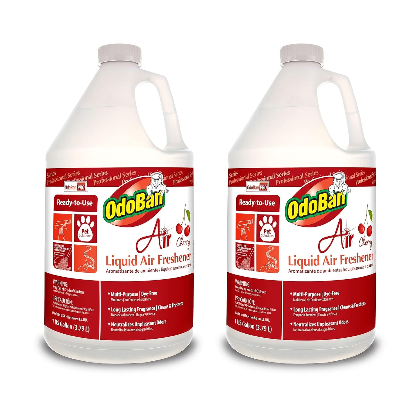 OdoBan Professional Series Ready-to-Use Air Cherry Liquid Air Freshener, 2-Pack, 1 Gallon Each, Cherry Scent