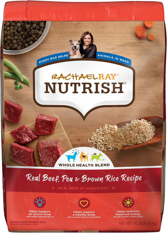 Rachael Ray Nutrish Premium Natural Dry Dog Food with Added Vitamins, Minerals & Taurine, Real Beef, Pea & Brown Rice Recipe, 14 Pounds (Packaging...