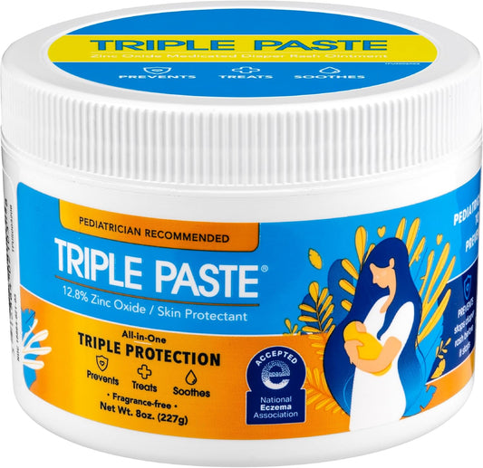 Triple Paste Diaper Rash Cream for Baby - 8 Oz Tub - Zinc Oxide Ointment Treats, Soothes and Prevents Diaper Rash - Pediatrician-Recommended Hypoallergenic...