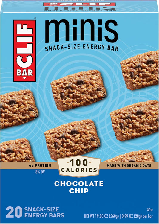 Clif Bar Minis - Chocolate Chip - Made with Organic Oats - 4g Protein - Non-GMO - Plant Based - Snack-Size Energy Bars - 0.99 oz. (20 Pack)