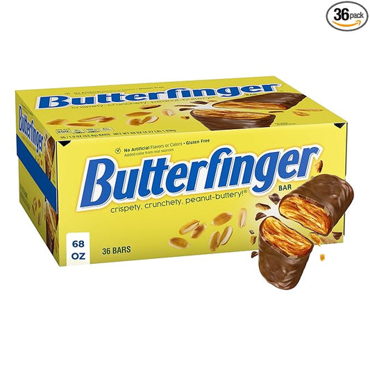 Butterfinger Full Size Candy Bar, 36 Count, Crispety Crunchety Peanut-Buttery On-The-Go Sweet Treat, 1.9 oz Each