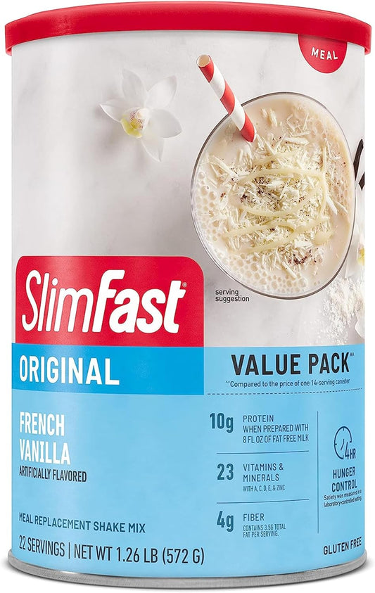 SlimFast Meal Replacement Powder, Original French Vanilla, Shake Mix, 10g of Protein, 22 Servings (Packaging May Vary)