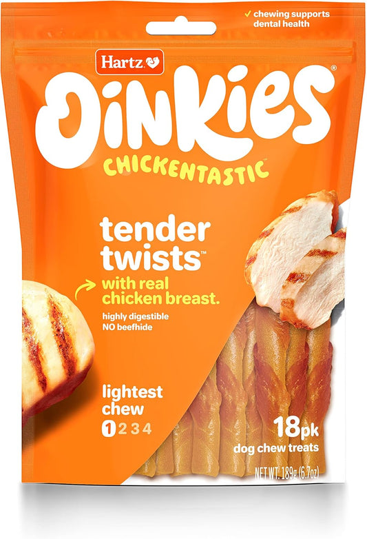 Hartz Oinkies Rawhide-Free Tender Treats Wrapped with Chicken Dog Treats Chews, 18 Count, Highly Digestible, No Artificial Flavors, Perfect for Smaller and...