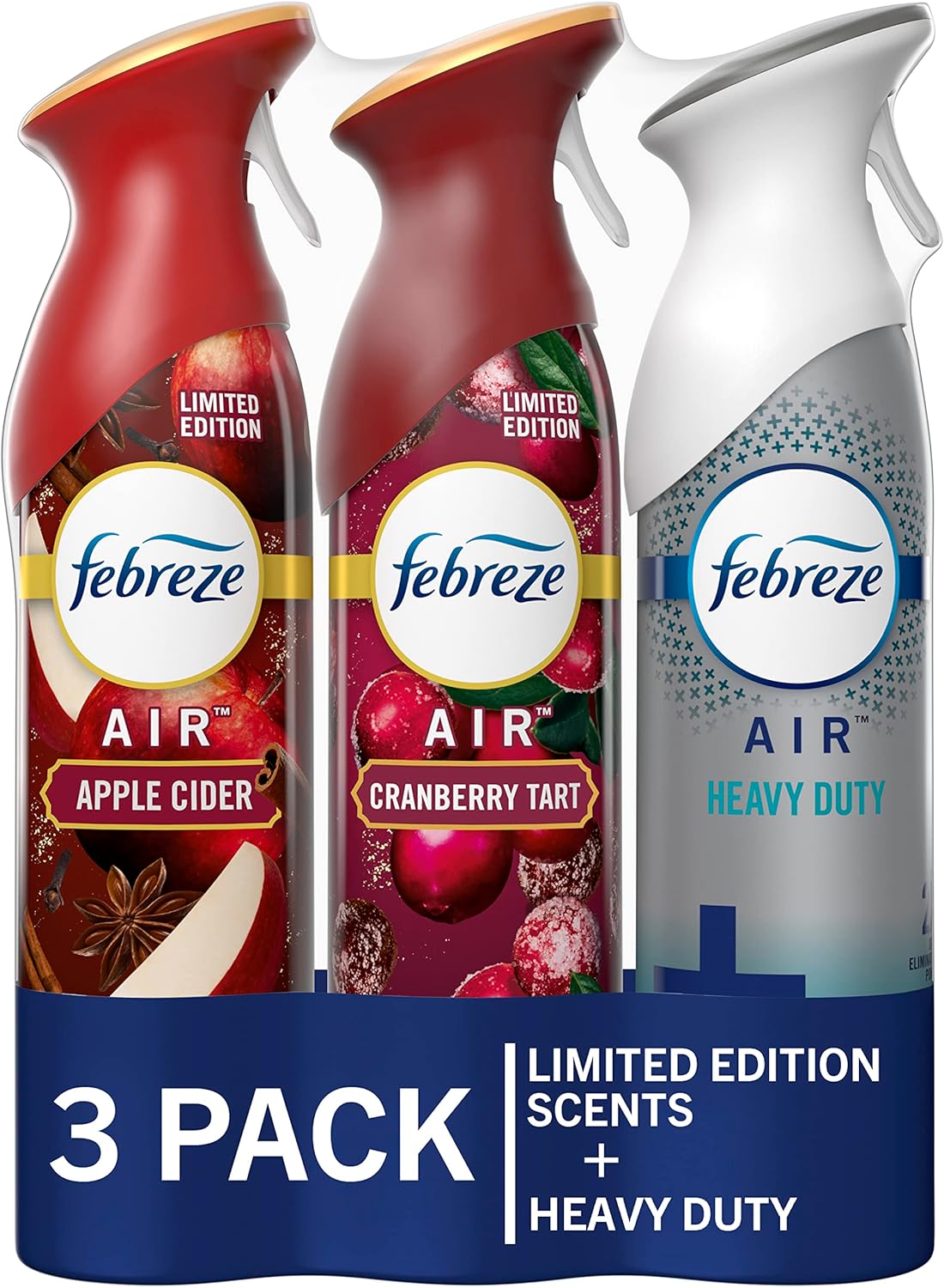 ebreze Air Effects Odor-Fighting Air Freshener Apple Cider, Cranberry Tart, Fresh Baked Vanilla, 8.8 oz. Aerosol Can, Pack of 3