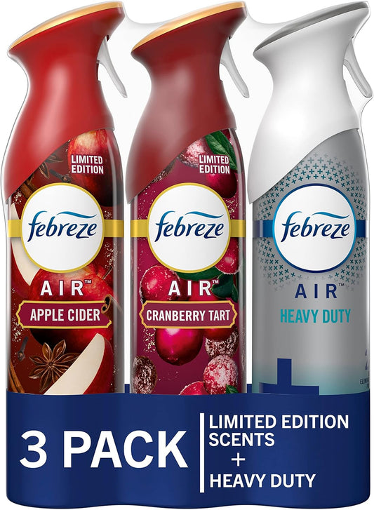 ebreze Air Effects Odor-Fighting Air Freshener Apple Cider, Cranberry Tart, Fresh Baked Vanilla, 8.8 oz. Aerosol Can, Pack of 3