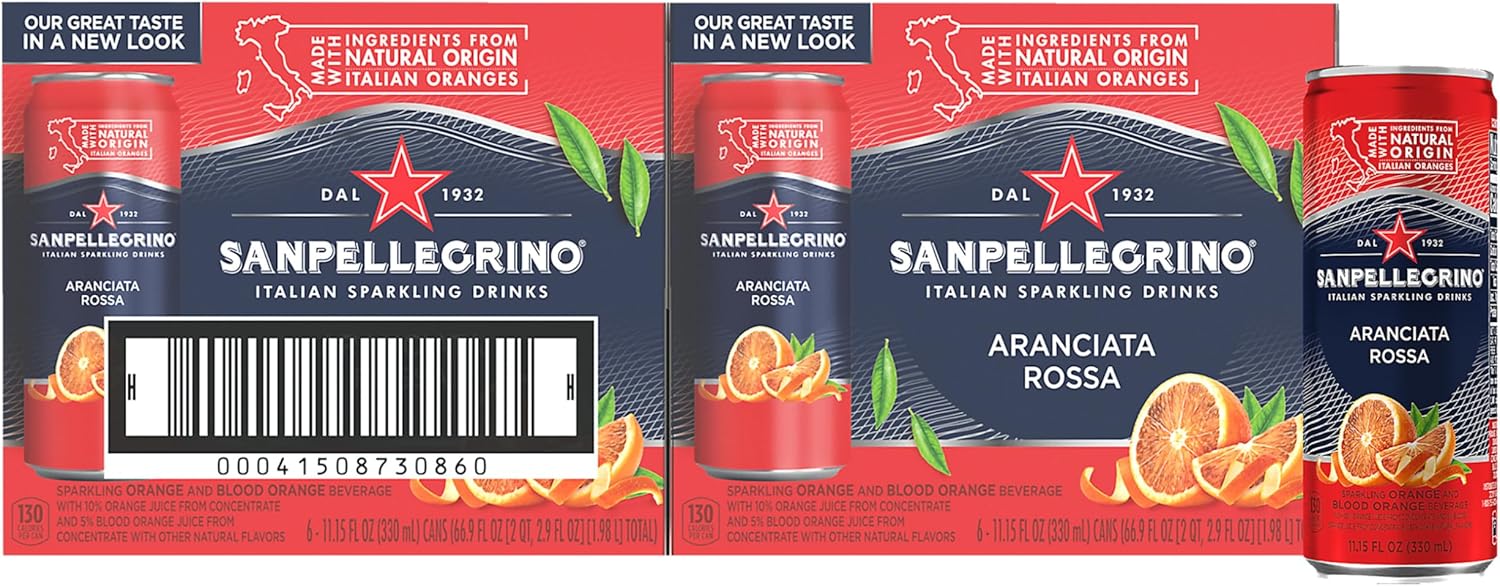 Sanpellegrino Italian Sparkling Drink Aranciata Rossa, Sparkling Orange and Blood Orange Beverage, 11.15 Fl Oz (Pack of 24)