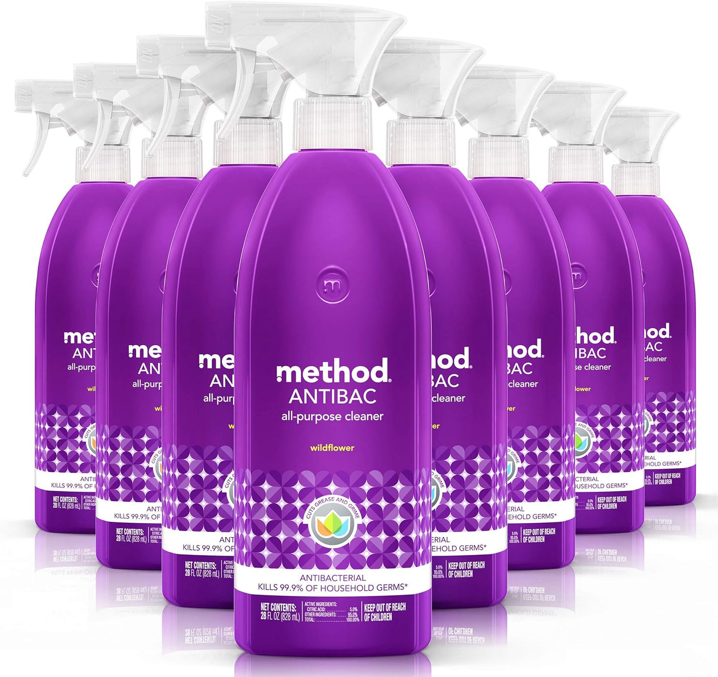 Method Antibacterial All Purpose Cleaner Spray, Wildflower, Kills 99.9% of Household Germs, 28 fl oz (Pack of 8)