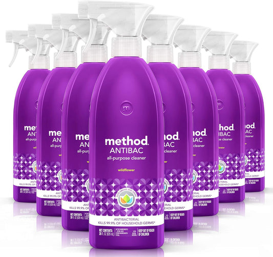 Method Antibacterial All Purpose Cleaner Spray, Wildflower, Kills 99.9% of Household Germs, 28 fl oz (Pack of 8)