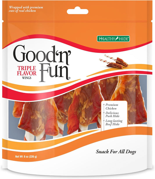Good 'N' Fun Triple Flavor Wings, Made With Real Meat, Treats for Dogs, 8 o