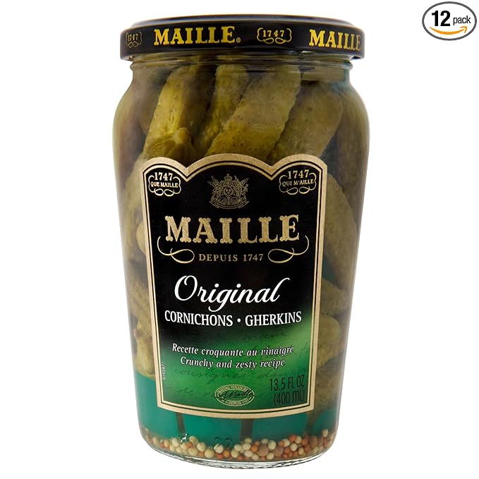 Maille Pickles Cornichons Original Pack of 12 The perfect cornichon for garnishing a gourmet sandwich or snacking Product of France 13.5 oz