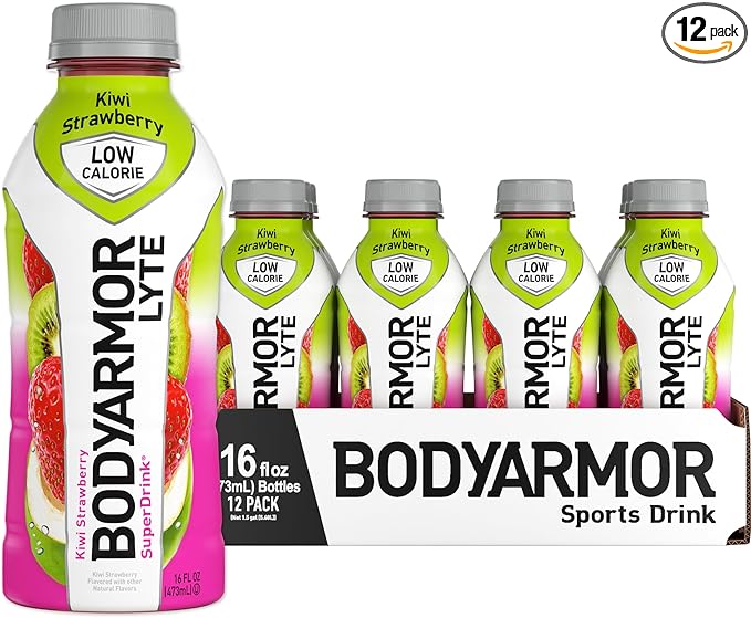 BODYARMOR LYTE Low-Calorie Sports Drink, Kiwi Strawberry, Coconut Water, Natural Flavors, Vitamins, Electrolytes, 16 Fl Oz (12 Pack)
