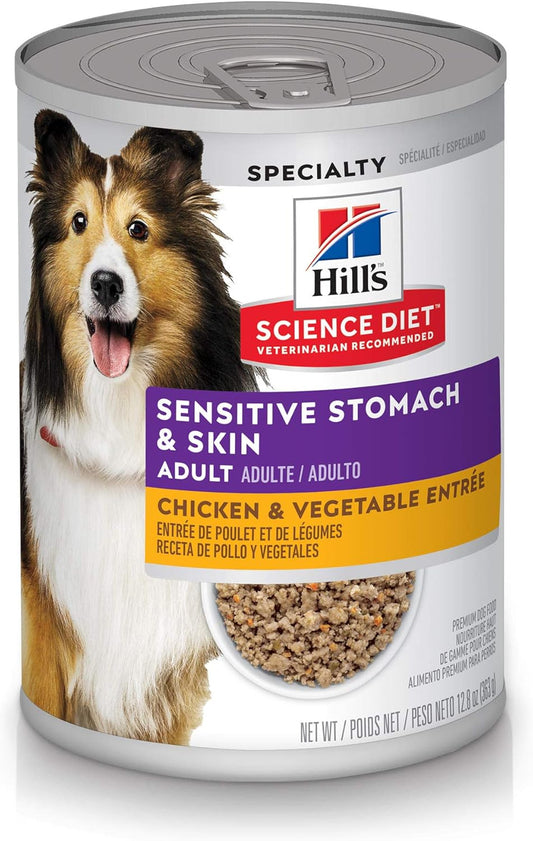 Hill's Science Diet Sensitive Stomach & Skin, Adult 1-6, Stomach & Skin Sensitivity Supoort, Wet Dog Food, Chicken & Vegetables Loaf, 12.8...