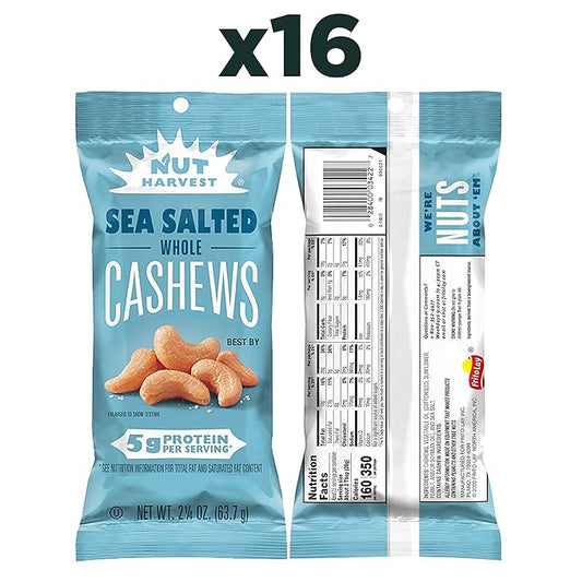 Nut Harvest, Sea Salted Whole Cashews, 2.25 Ounce (Pack of 16)