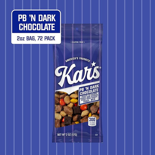 KarÕs Nuts Peanut Butter ÔN Dark Chocolate Trail Mix, 2 oz Grab & Go Bags, Individual Snack Packs (Pack of 72), Gluten-Free Trail Mix Snacks