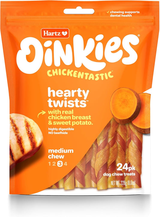 Hartz Oinkies Chickentastic Hearty Twists Dog Treats with Real Chicken Breast, Sweet Potato, and Smoked Pork, Long-Lasting Yet Highly Digestible, 24 Count,...