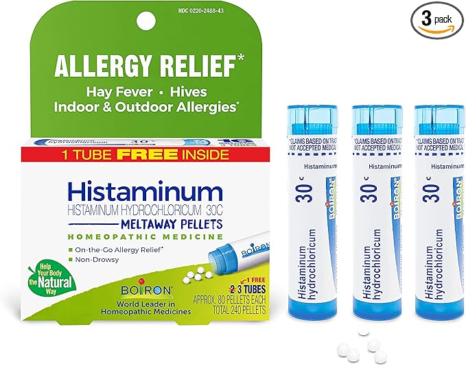 Boiron Histaminum Hydrochloricum 30C Homeopathic Medicine For Indoor Or Outdoor Allergy Relief, Hay Fever, And Hives - (Pack of 3, Total 240 pellets)