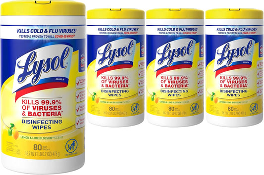 Lysol Disinfectant Wipes, Multi-Surface Antibacterial Cleaning Wipes, For Disinfecting and Cleaning, Lemon and Lime Blossom, 80 Count (Pack of 4)(Packaging...