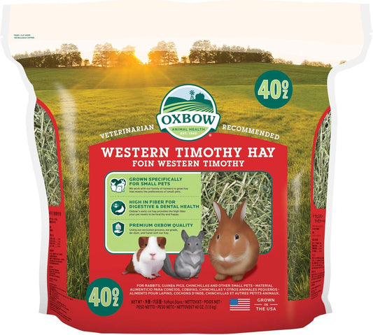 Oxbow Animal Health Western Timothy Hay- Veterinarian Recommended- Hay for Rabbits, Chinchillas, Guinea Pigs & Other Small Pets- Grown in the USA- Premium Quality Natural Hay- Fiber Rich- 40 Oz