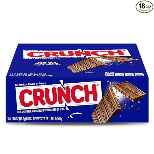 CRUNCH, Bulk 18 Pack, Milk Chocolate and Crisped Rice, Full Size Holiday Candy Bars, Stocking Stuffers, Individually Wrapped, 1.55 oz Each