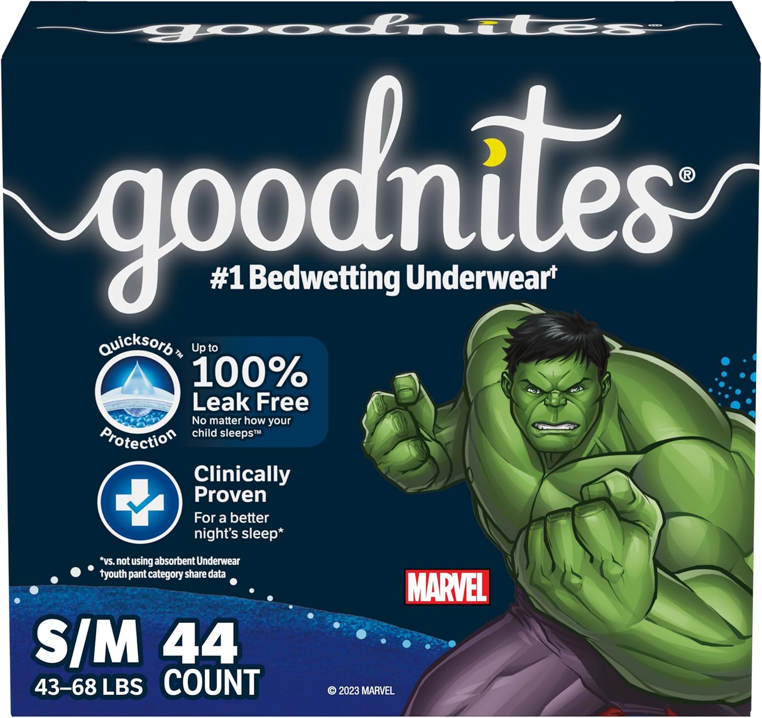 Goodnites Boys' Nighttime Bedwetting Underwear, Size S/M (43-68 lbs), 44 Ct (2 Packs of 22), Packaging May Vary