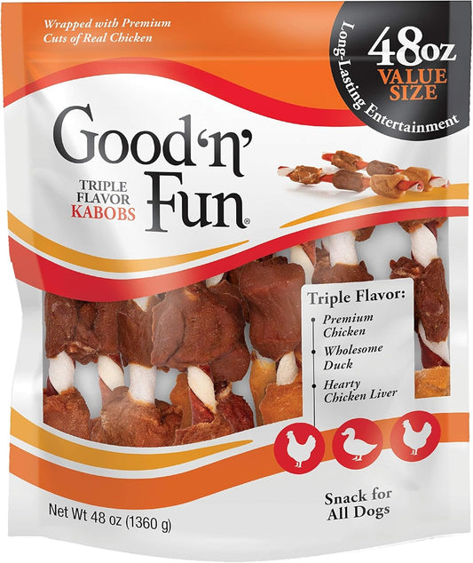 Good'N'Fun Triple Flavored Rawhide Kabobs for Dogs, Treat Your Dog 48-Ounce