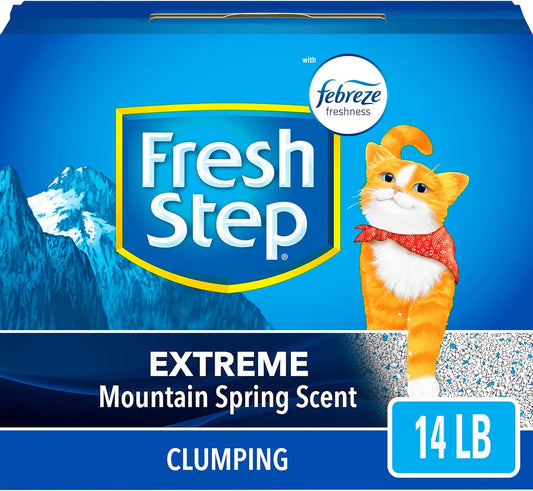 Fresh Step Clumping Cat Litter, Extreme Odor Control, Mountain Spring Scent With Febreze, 14 lbs