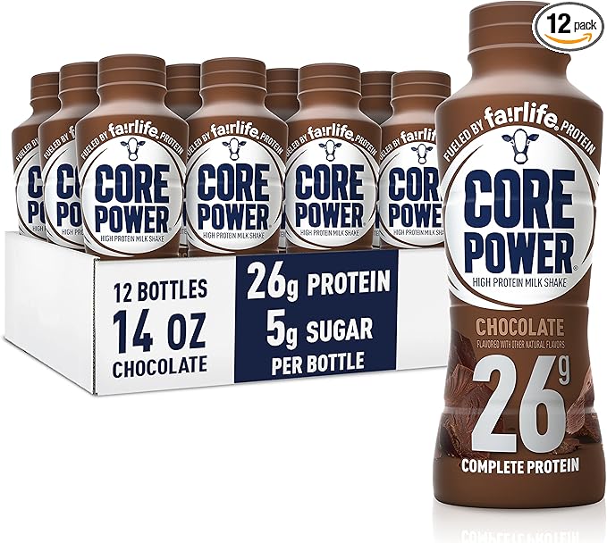 Core Power Protein Shake, Chocolate, 26g Bottle, 14oz, 12 Pack