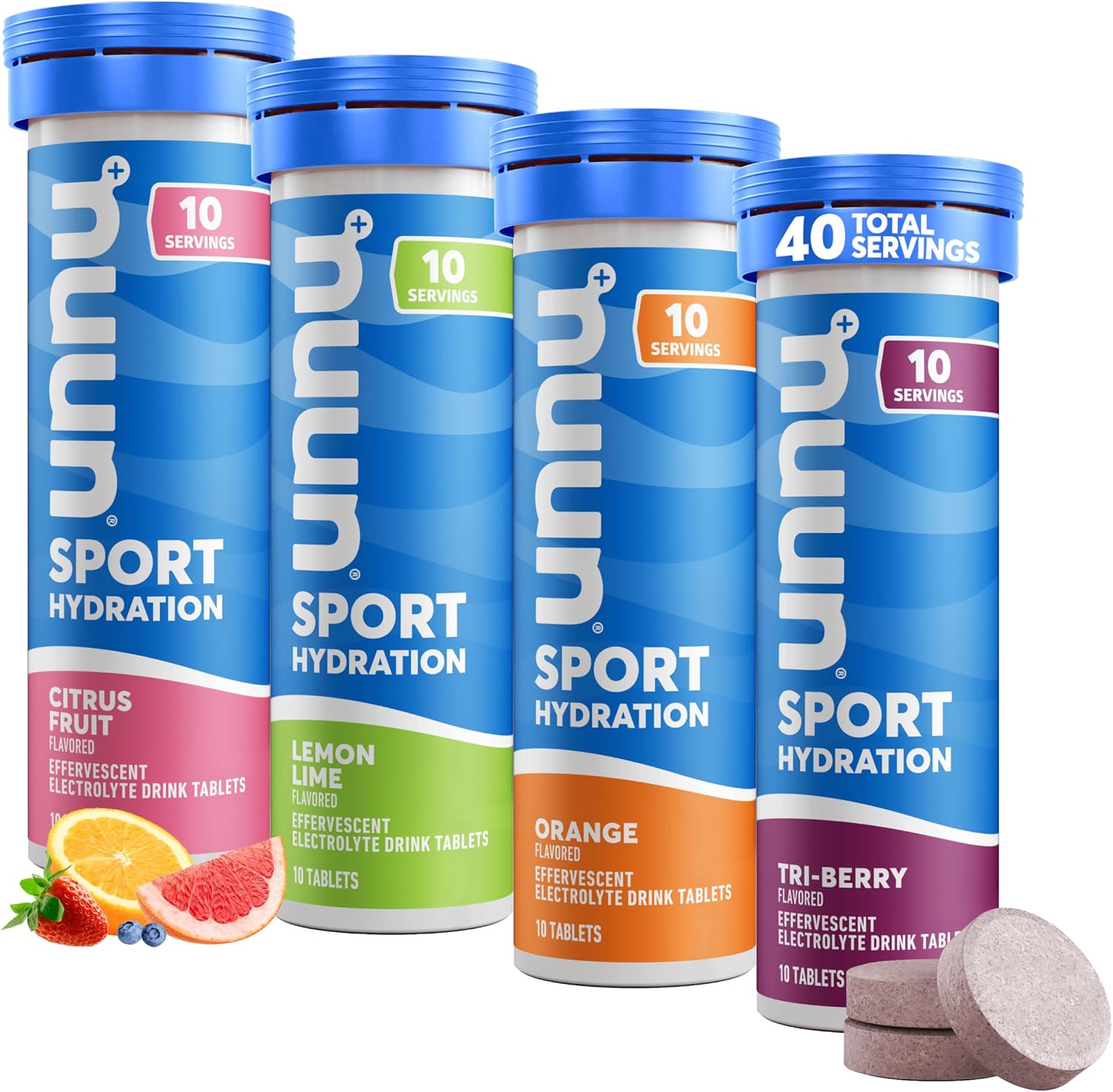 Nuun Sport Electrolyte Tablets for Proactive Hydration, Mixed Citrus Berry Flavors, 4 Pack (40 Servings)