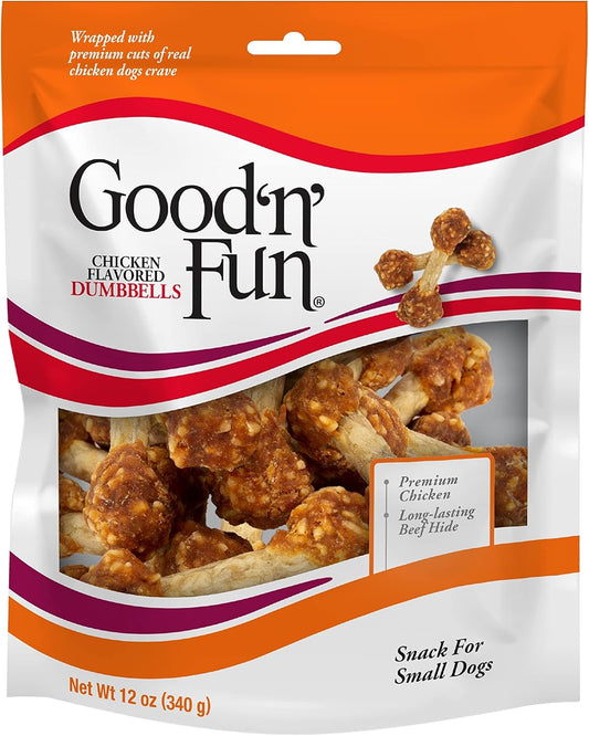 Good'n'Fun Chicken Flavored Dumbbells, Rawhide Snacks for Small Dogs 12 Ounce (Pack of 1)