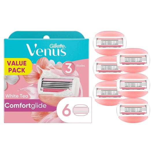 Gillette Venus ComfortGlide Womens Razor Blade Refills, 6 Count,(Pack of 1) White Tea Scented Gel Bar Protects Against Skin Irritation
Size:6 Count (Pack of 1)
