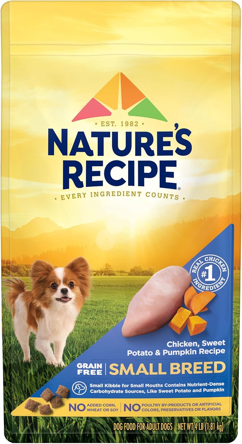 Nature?s Recipe Grain Free Small Breed Chicken, Sweet Potato & Pumpkin Recipe Dry Dog Food, 4 lb. Bag