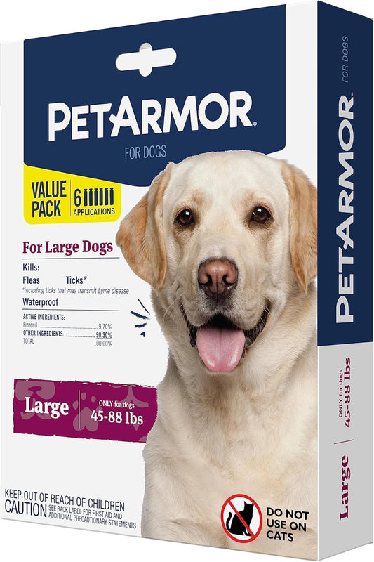 PetArmor for Dogs, Flea and Tick Treatment for Large Dogs (45-88 Pounds), Includes 6 Month Supply of Topical Flea Treatments