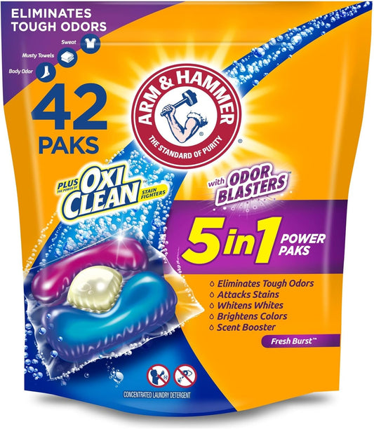 Arm & Hammer Plus OxiClean With Odor Blasters Laundry Detergent 5-IN-1 Power Paks, 42CT (Packaging may vary)