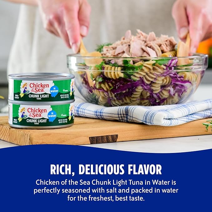 Chicken of the Sea Wild Caught Chunk Light Tuna, 5 Ounce Cans, 48-Count Ð High Protein 100% Classic Chunk Tuna in Water Ð Delicious, Easy, Nutritious Ready to Eat Meals