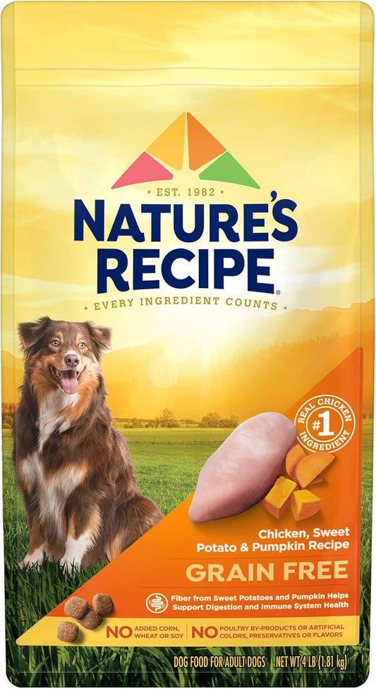 Nature?s Recipe Grain Free Chicken, Sweet Potato & Pumpkin Recipe Dry Dog Food, 4 lb. Bag 
