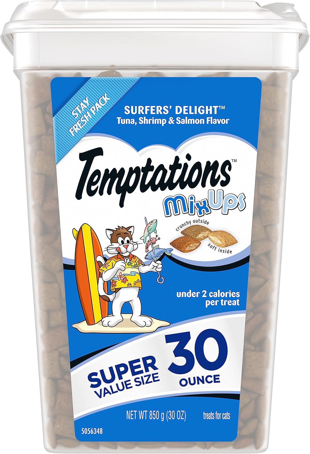 TEMPTATIONS MixUps Crunchy and Soft Cat Treats, Surfer's Delight Flavor, 30 oz. Tub (Packaging may vary)