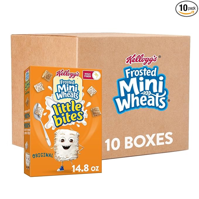 Kellogg's Frosted Mini-Wheats Little Bites Breakfast Cereal, Kids Cereal, Family Breakfast, Original (10 Boxes)